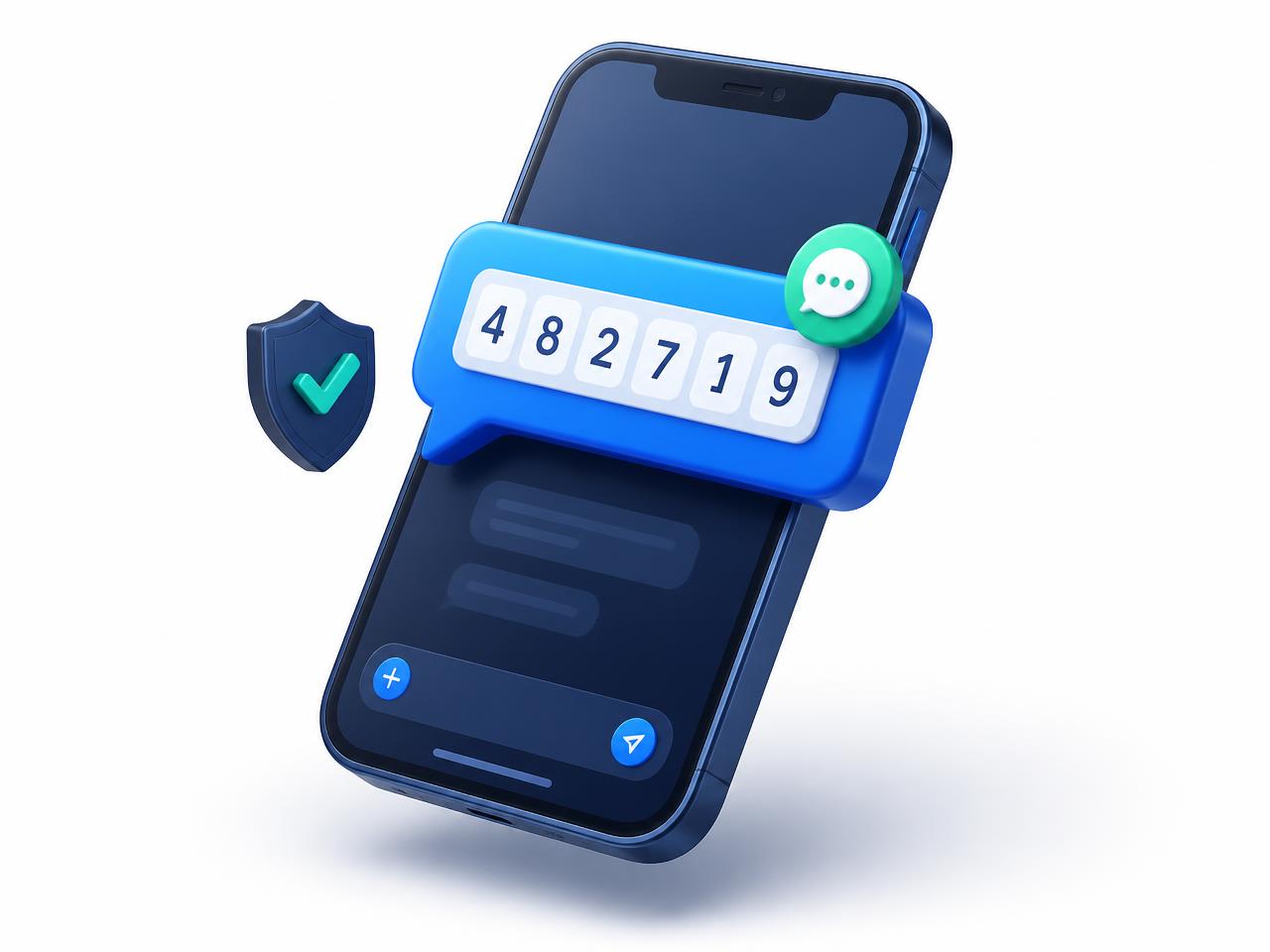 Smartphone receiving a six-digit one-time passcode in a verified messaging chat